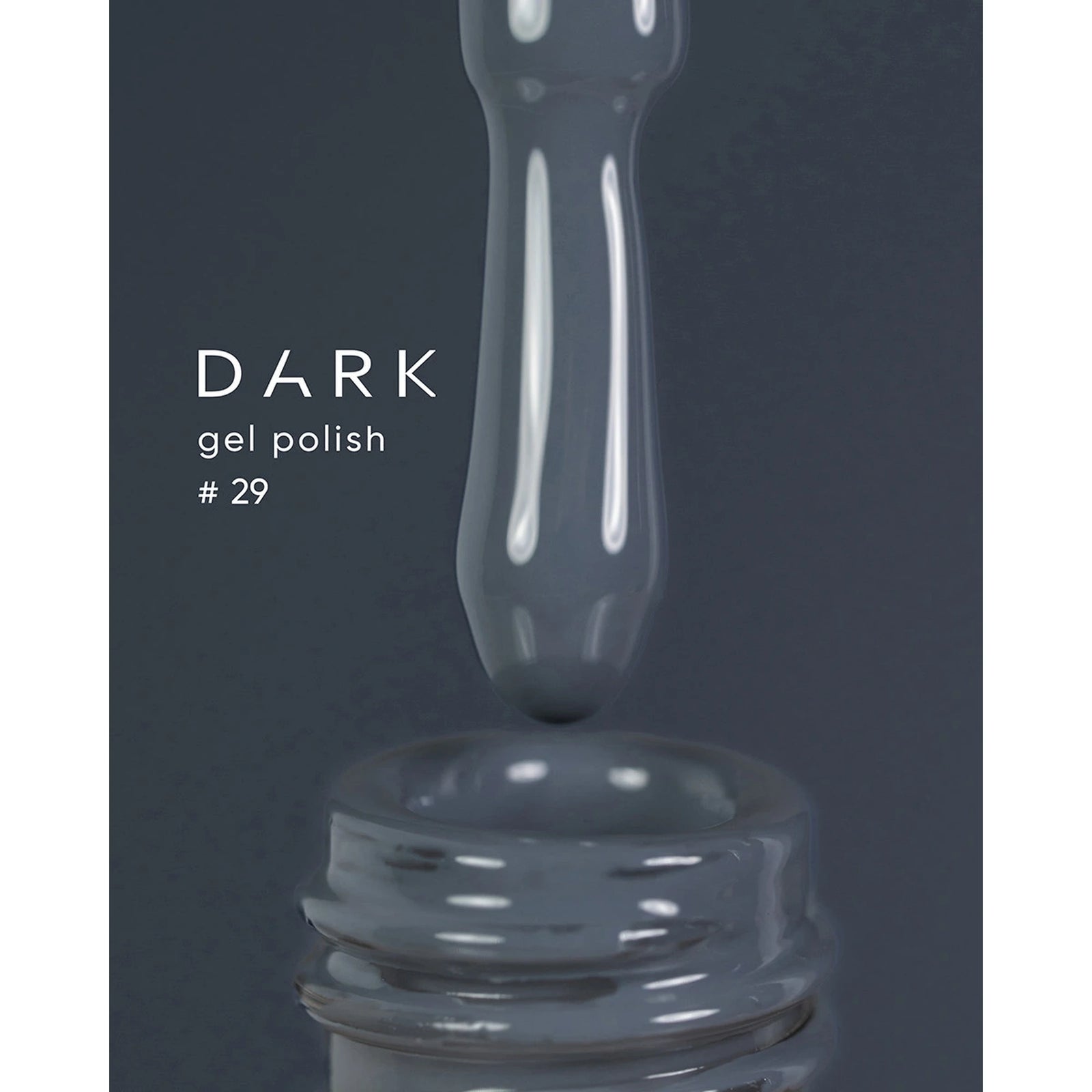 Dark grey gel nail polish bottle with applicator brush, labeled gel polish #29
