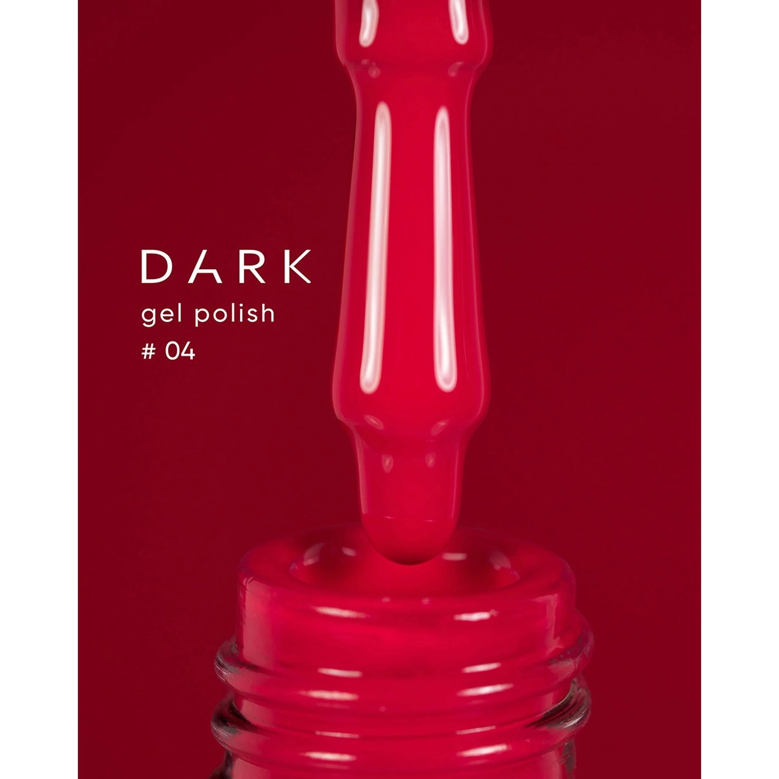 Dark red gel nail polish bottle with brush, shade 04, professional manicure product