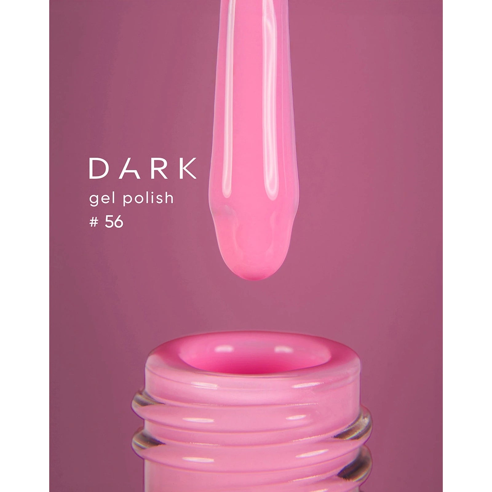 Pink gel nail polish bottle with applicator, labeled Dark gel polish #56