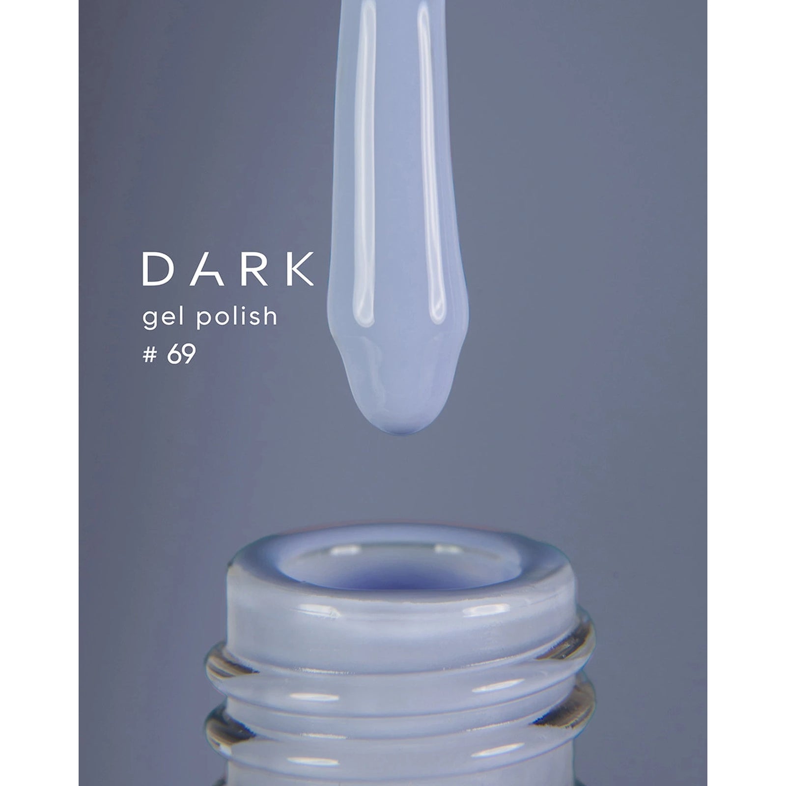Light blue UV gel polish bottle with brush, labeled Dark gel polish #69
