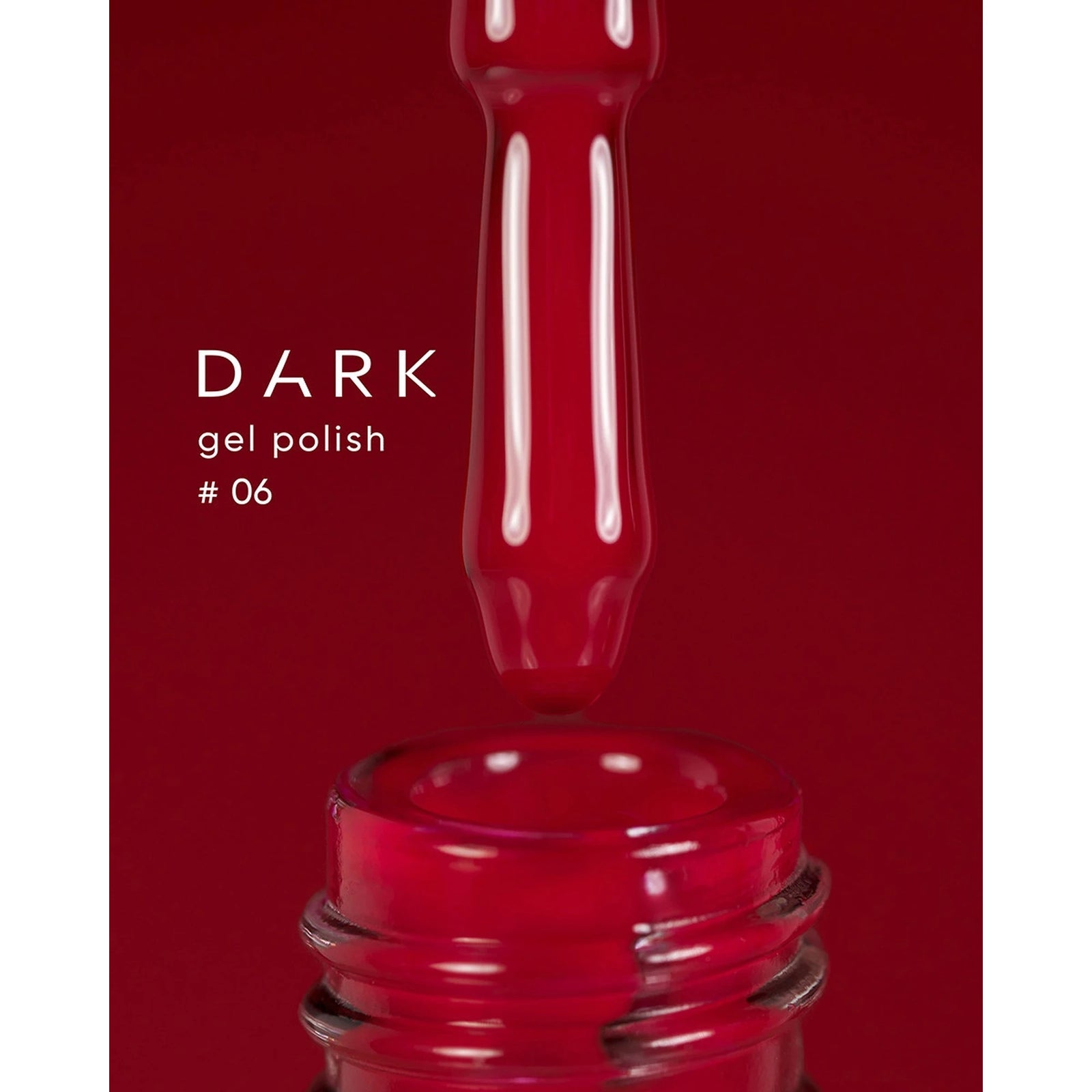 Dark red gel polish bottle with applicator brush, shade 06, professional nail product