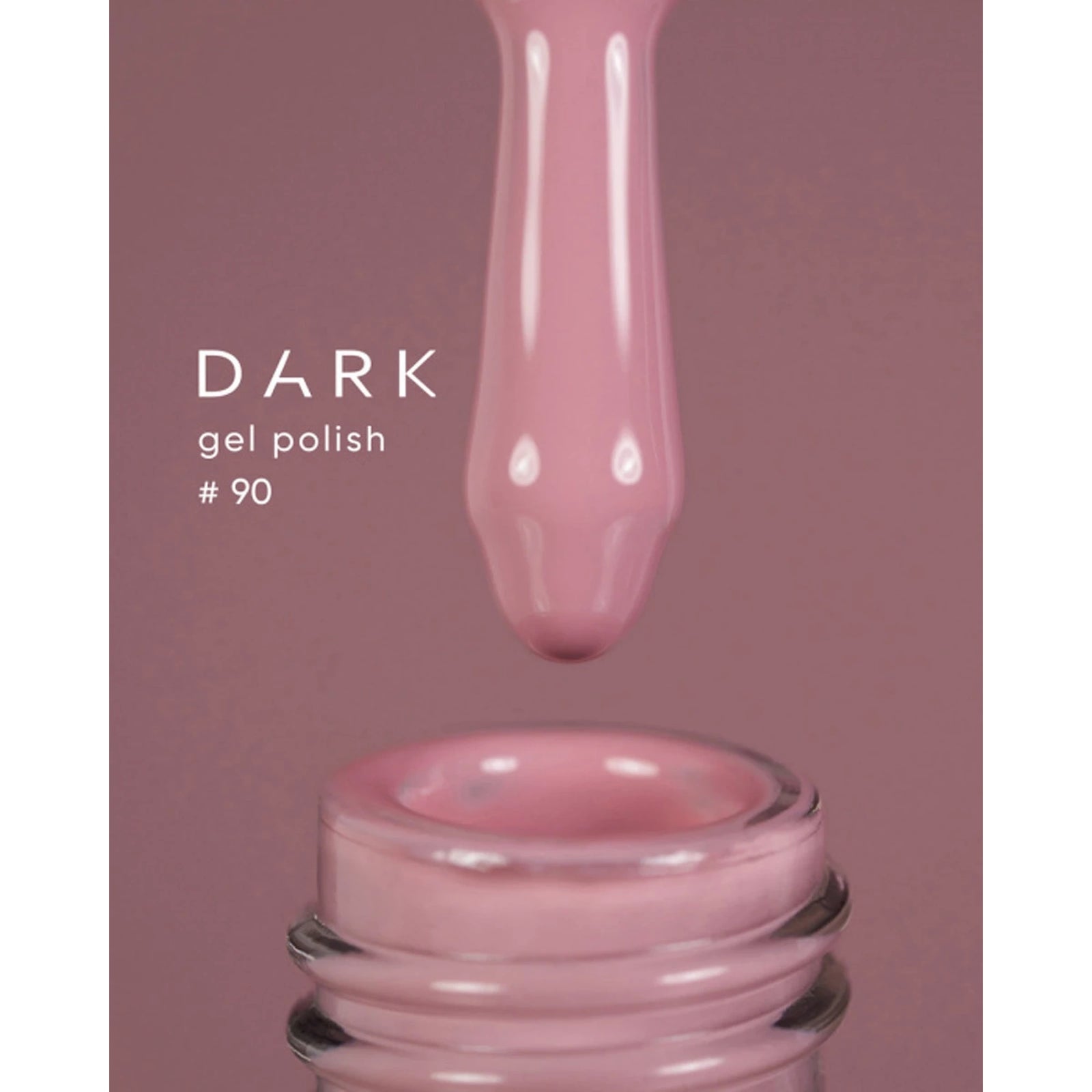 Mauve pink gel nail polish bottle with brush, labeled DARK gel polish #90.