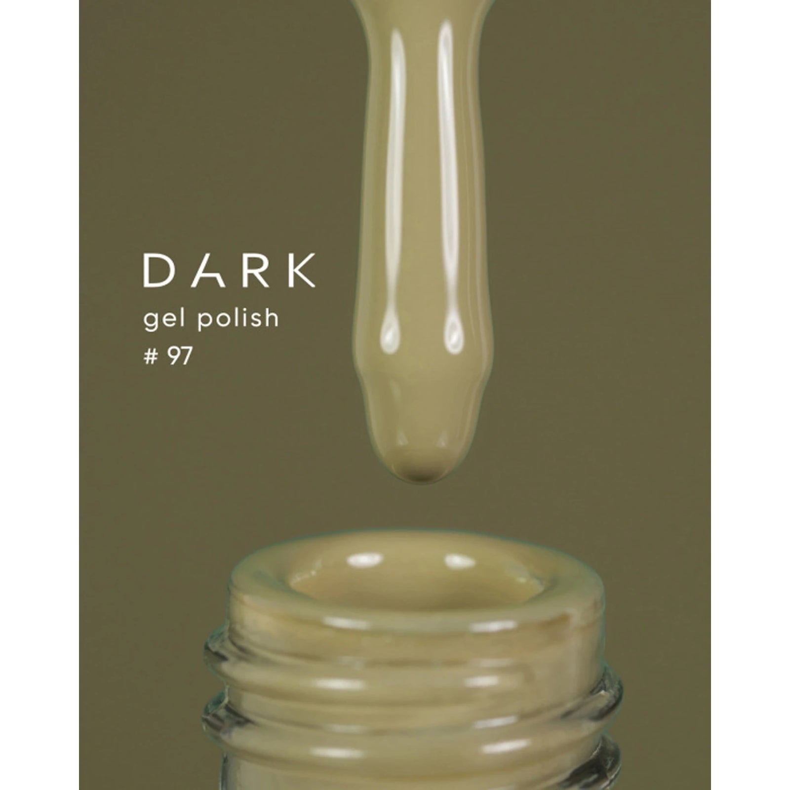 Beige dark gel polish #97 bottle with brush, professional nail product close-up