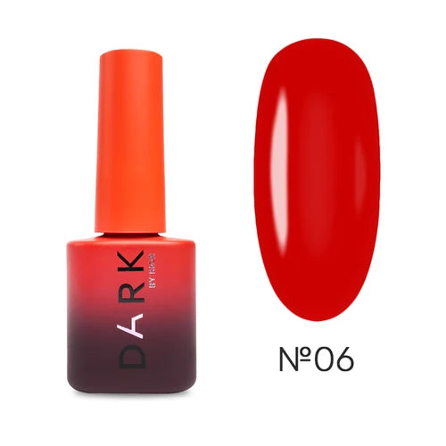 Red gel nail polish bottle with orange cap and matching red color swatch, shade number 06.