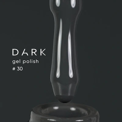 Dark gel nail polish #30 brush applicator with glossy finish above open bottle