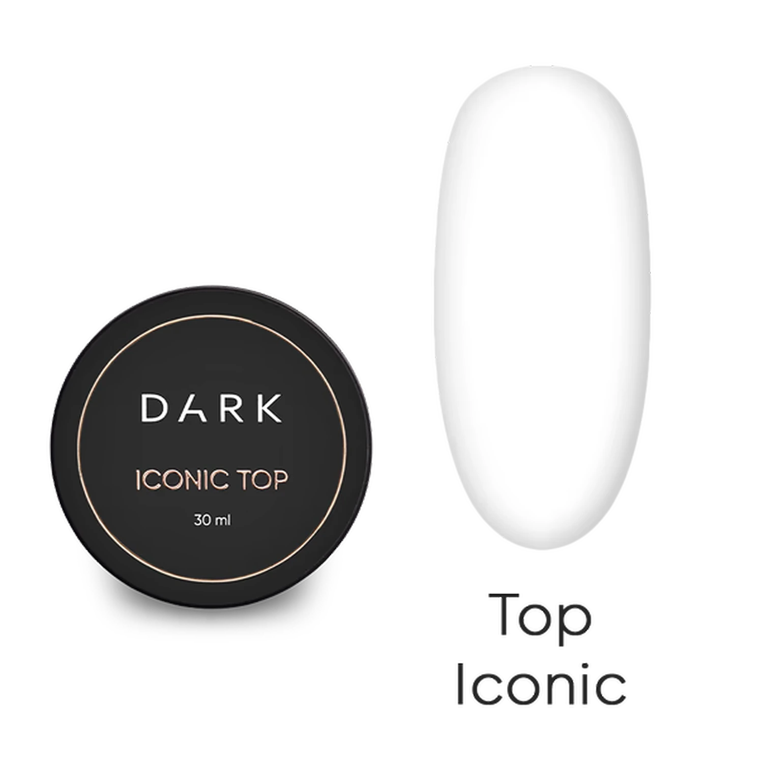 Dark Iconic Top 30ml UV gel polish jar with glossy sample for manicure