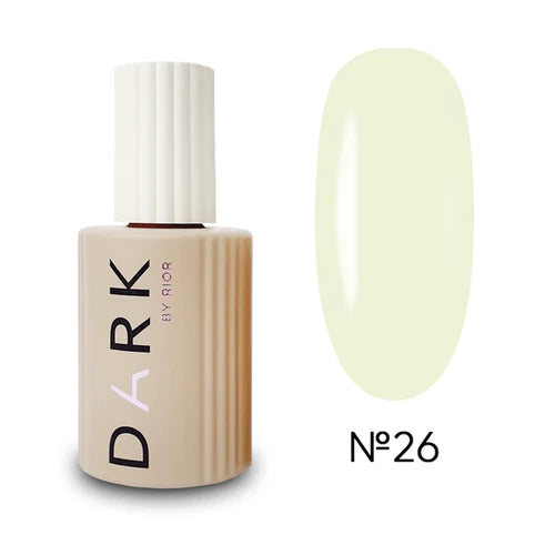 Gel nail polish bottle with ribbed cap and light pastel swatch, shade No. 26