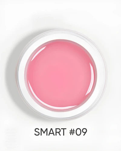 Pink UV gel nail product in a round jar labeled SMART #09 for manicure and pedicure