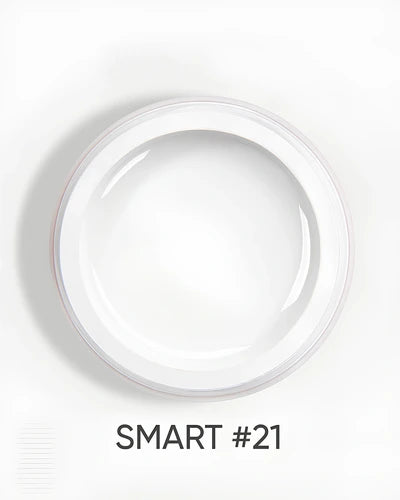 Clear UV gel for nails in an open pot, labeled SMART #21, on a white background