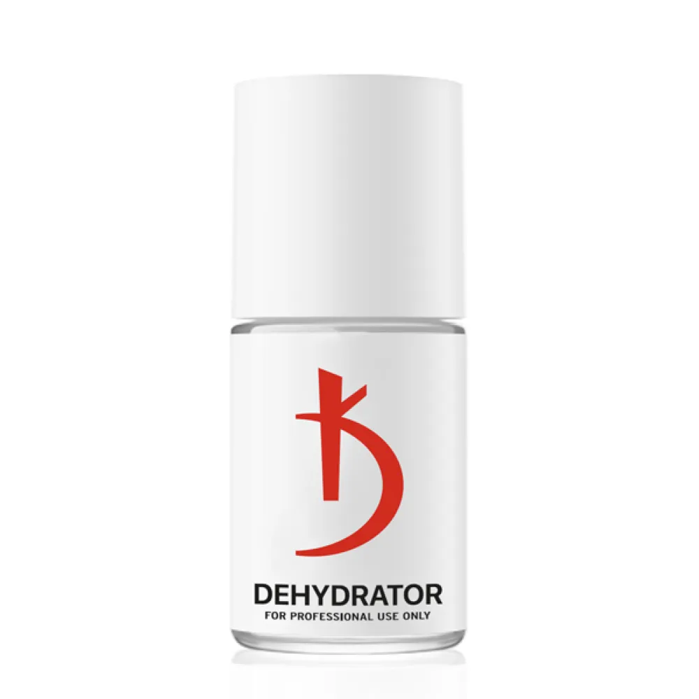 Nail dehydrator bottle for professional manicure, white with red logo and black text