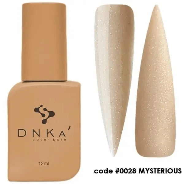 DNKA cover base beige rubber gel polish bottle with swatches, code 0028 Mysterious