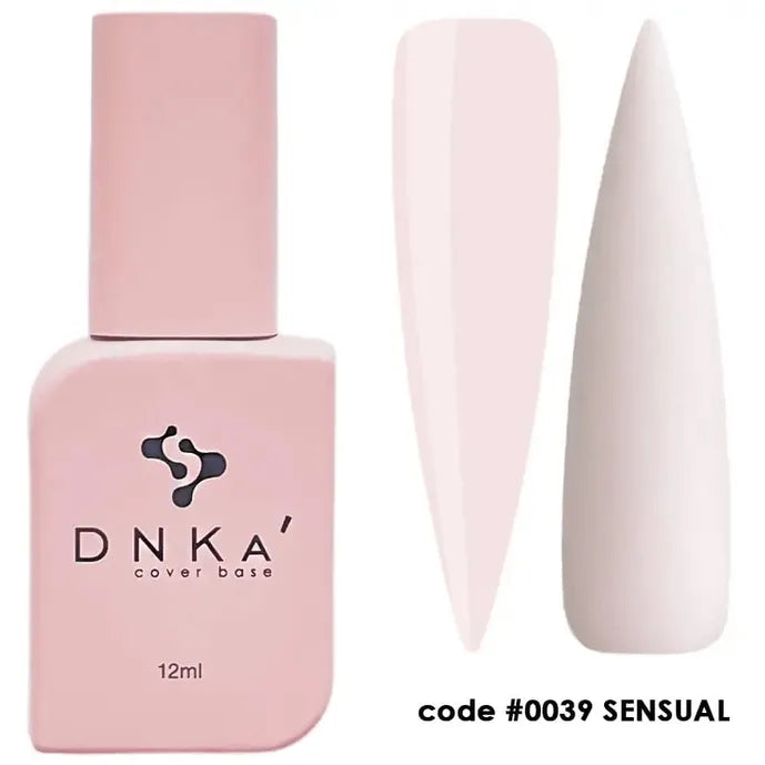Pale pink nail gel polish bottle with swatches, code 0039 SENSUAL, for manicure