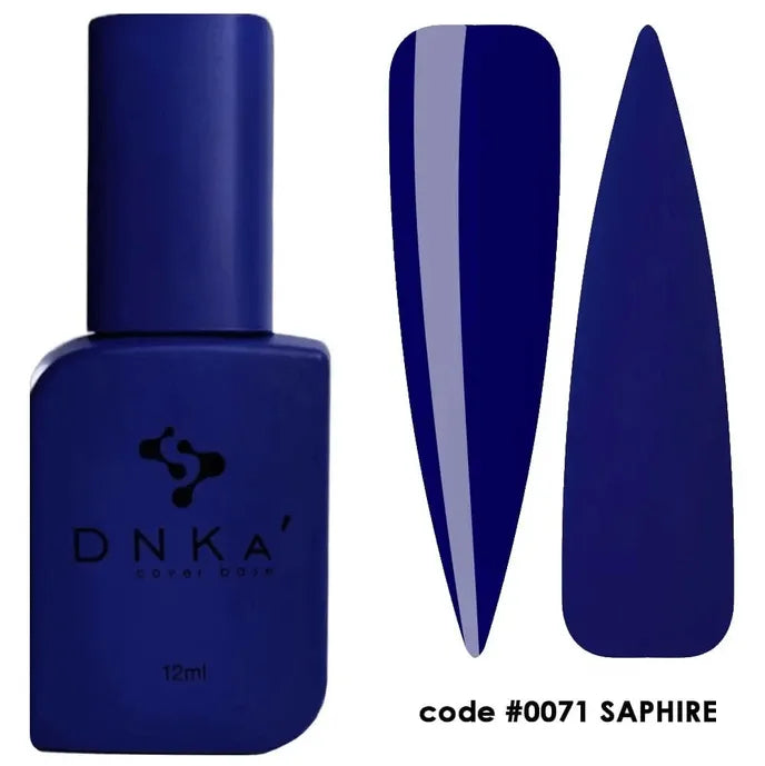 Deep sapphire blue nail polish bottle with two polish swatches, code 0071 Saphire.