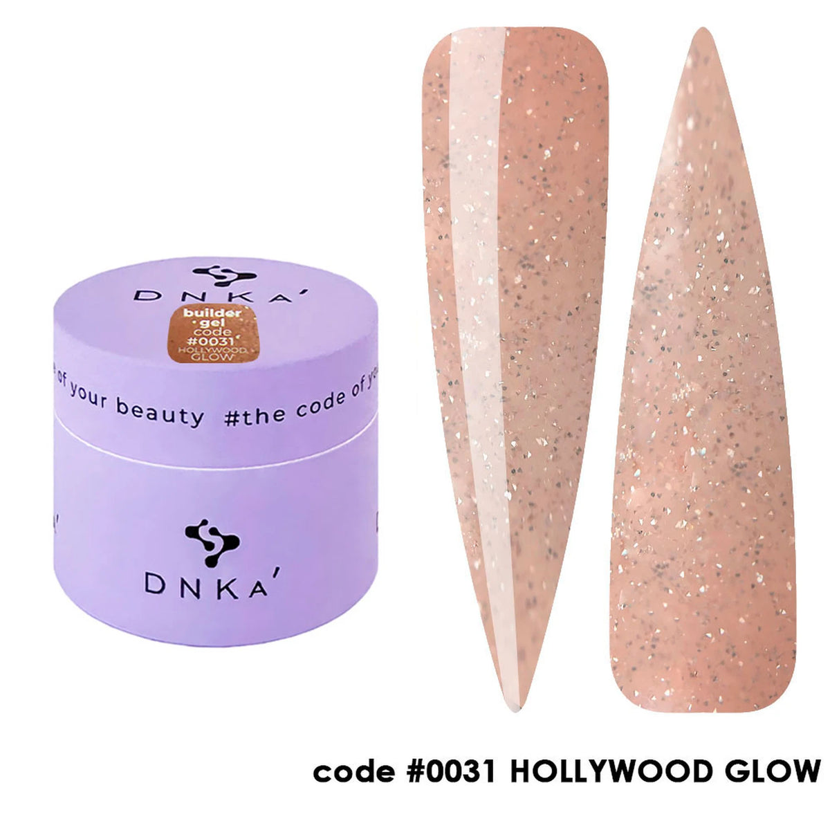 DNKa' Builder Gel #0031 Hollywood Glow, 15 ml – frasco com amostras de cor em tips