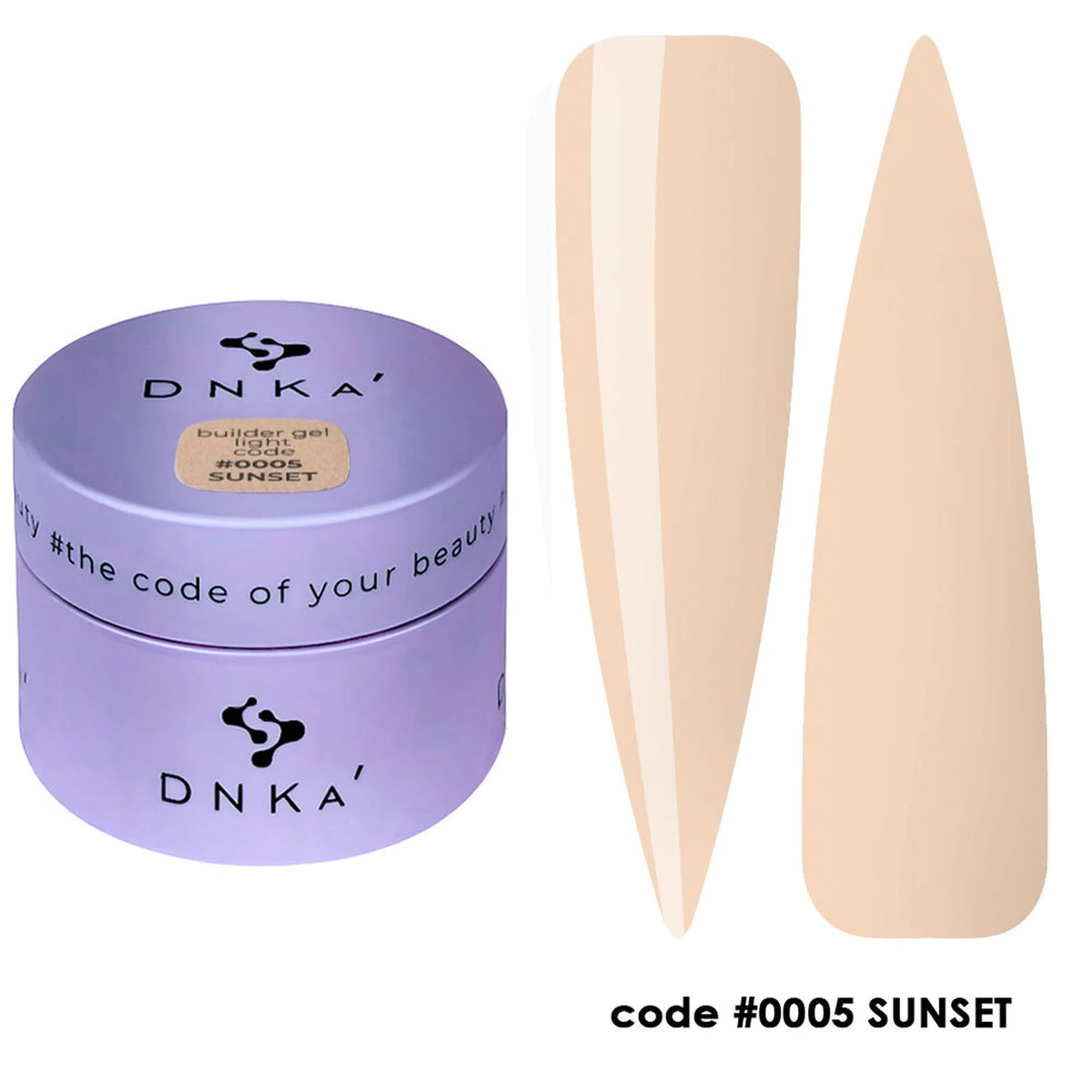 DNKa' Builder Gel Light #0005 Sunset, 30 ml – pot avec nuanciers sur capsules