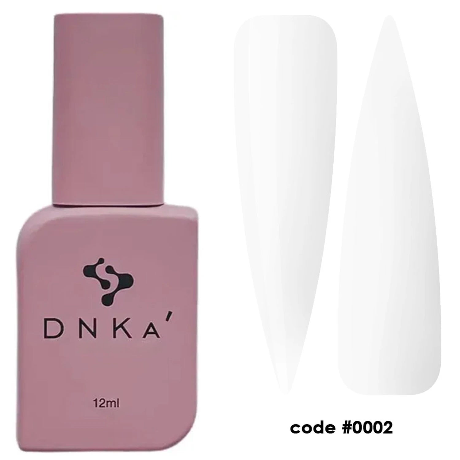 UV nail gel polish bottle with two white nail swatch samples, code 0002