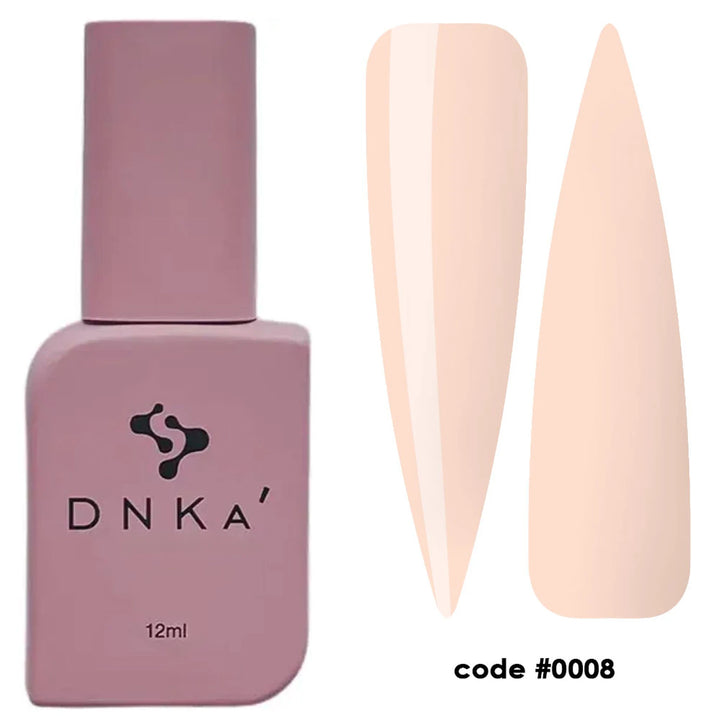 Nude pink UV gel nail polish bottle with two nail color swatches, code 0008