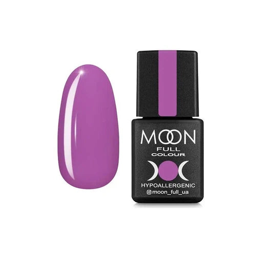 Purple gel nail polish bottle with color swatch, Moon Full Colour hypoallergenic