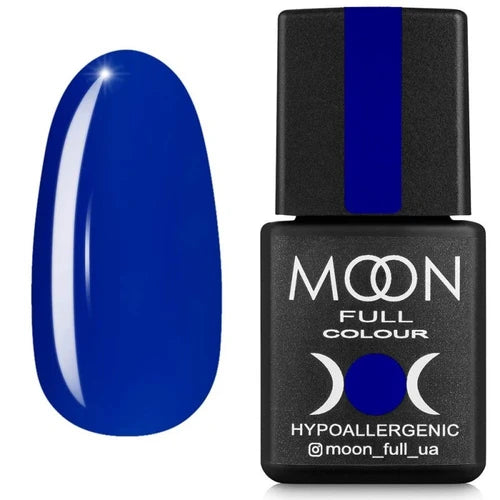 Dark blue gel nail polish swatch and bottle, hypoallergenic professional manicure product