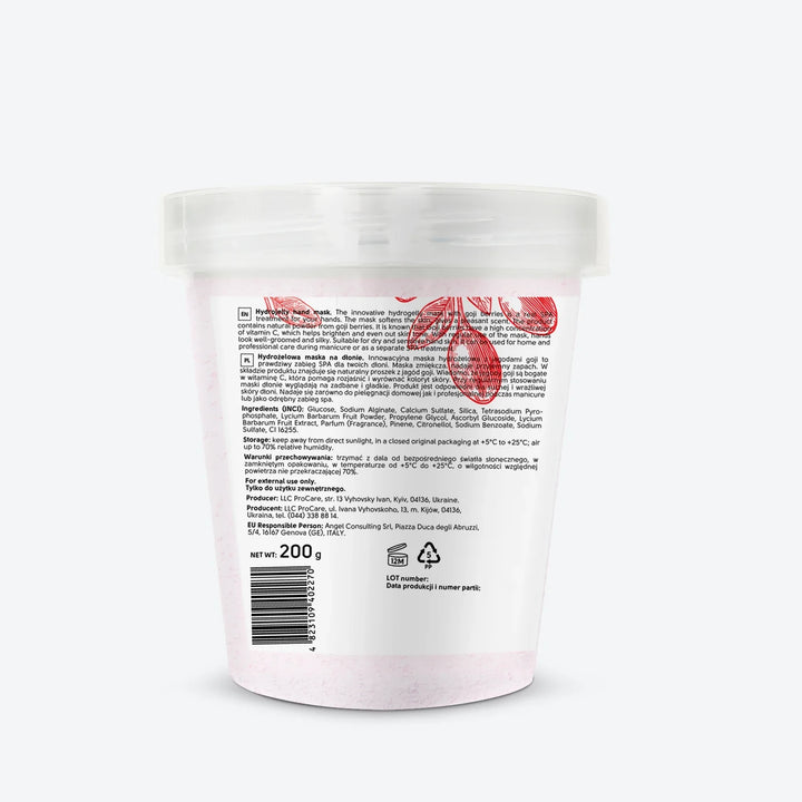 SHELLY Mascarilla hidrogel para manos, 200 g, iluminadora y antiedad con extracto de bayas de goji