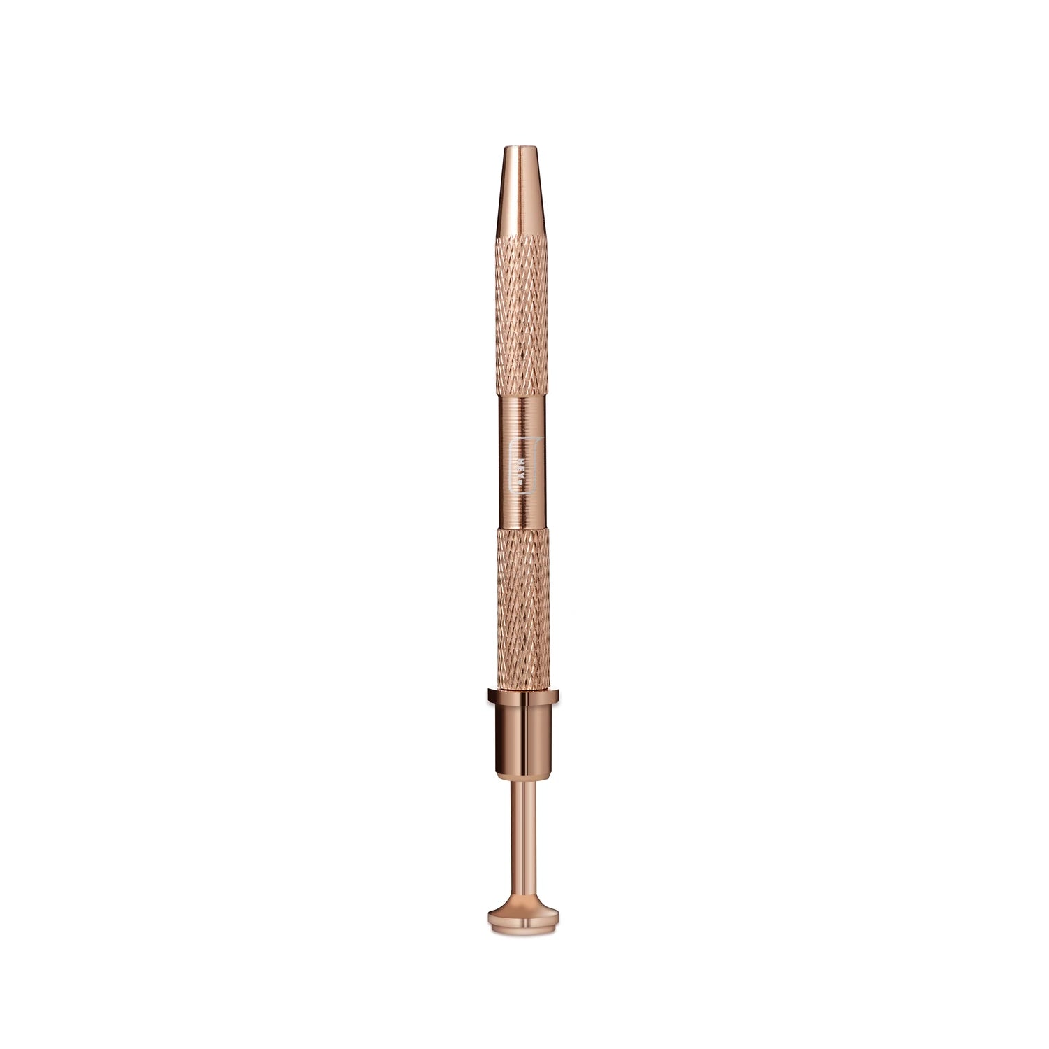 Rose gold metal manicure tool holder for nail art accessories on white background