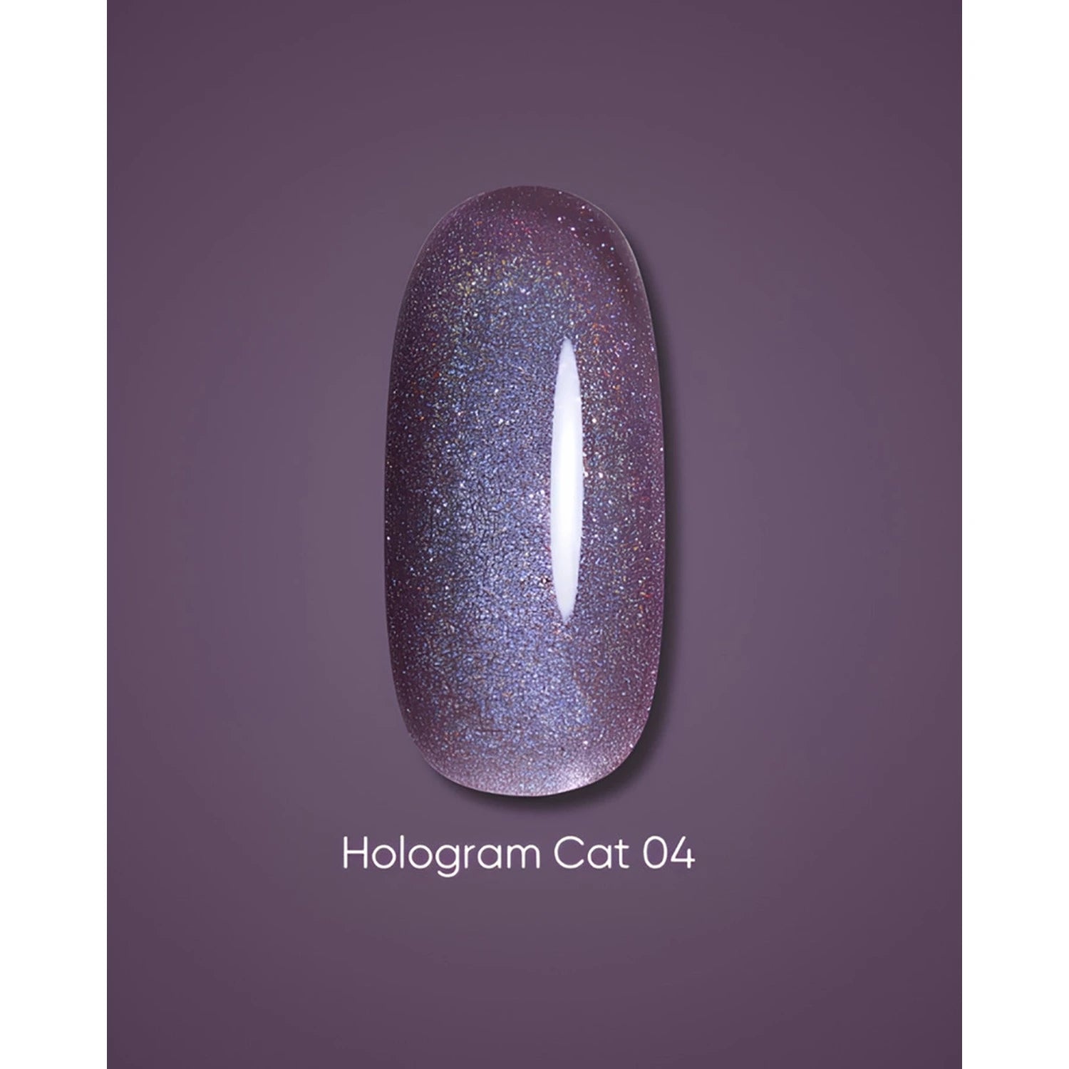 Holographic purple cat eye gel nail polish swatch with shimmering glitter effect