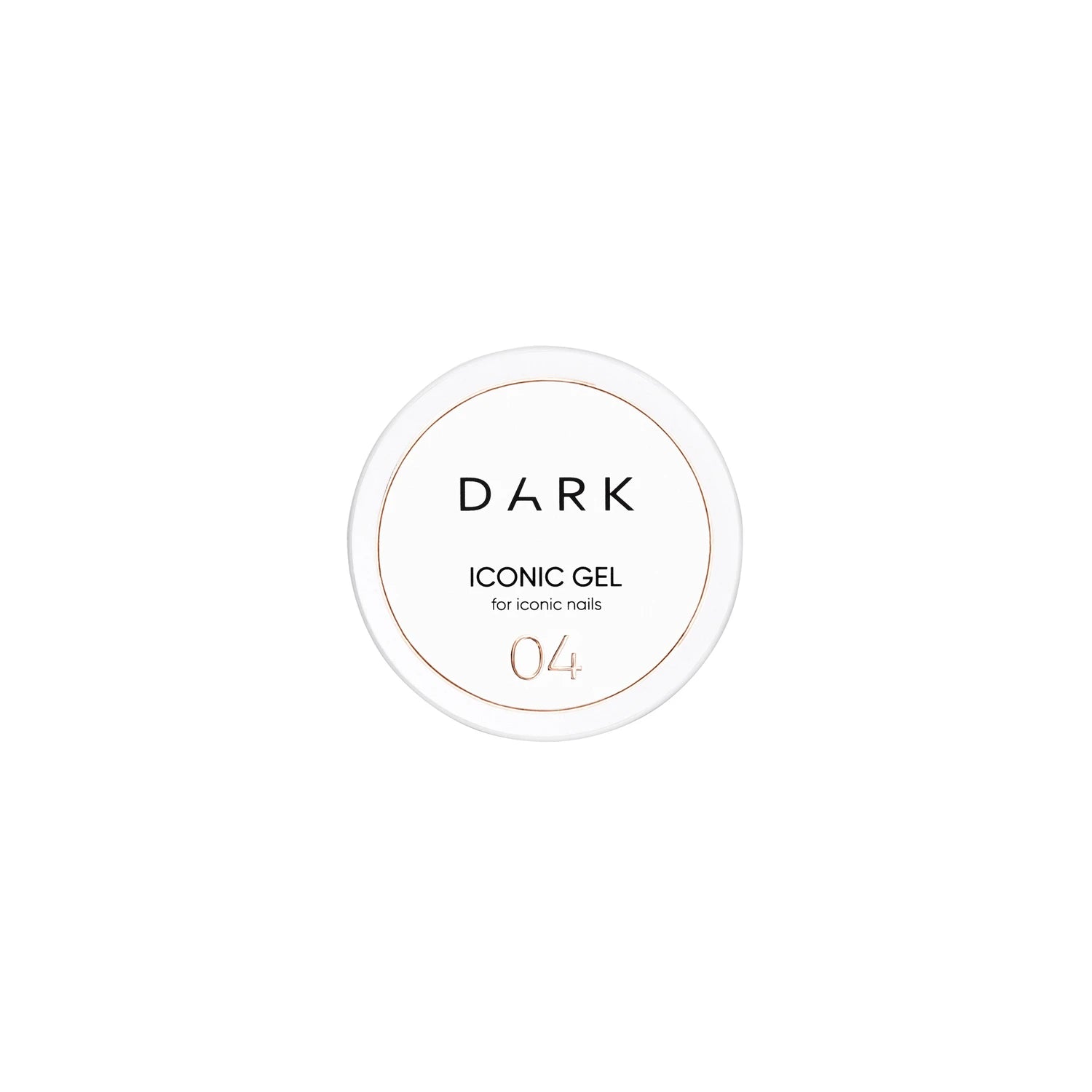 Round container of Dark Iconic Gel 04 professional nail UV gel on a white background