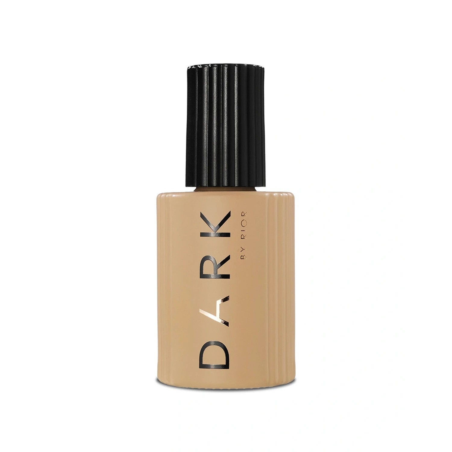 Nail polish bottle with beige color and black ribbed cap, labeled DARK by Prior
