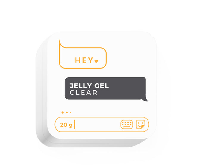 White 20g container labeled jelly gel clear, manicure nail product packaging