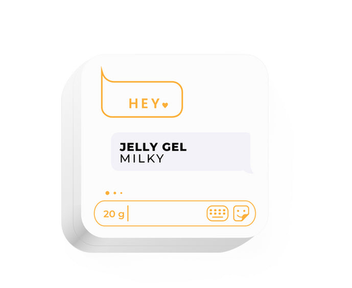 Square white container labeled Jelly Gel Milky, 20g, for professional nail enhancement