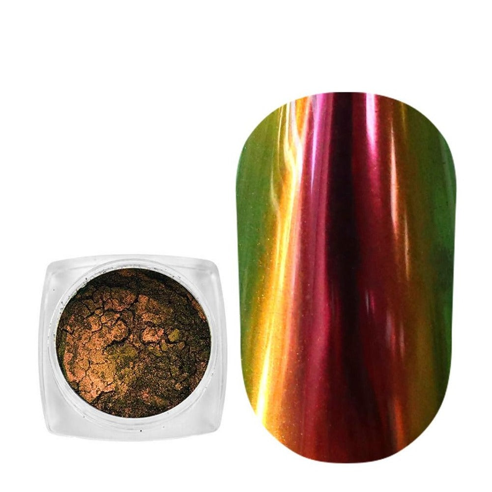 Chrome nail powder with metallic multichrome pigment for manicure nail art