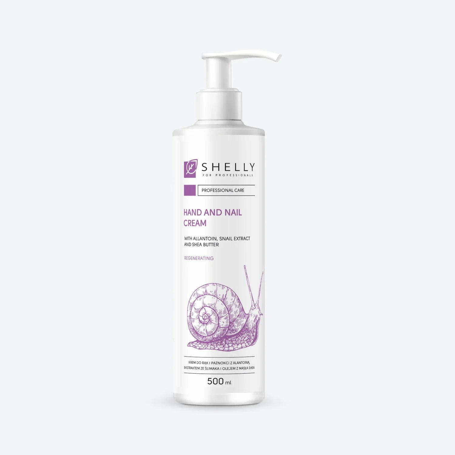 Hand and nail cream bottle with snail extract, allantoin, shea butter, 500ml, pump dispenser