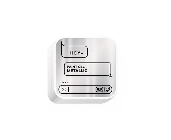 Silver metallic paint gel container for professional nail art, labeled 5g.
