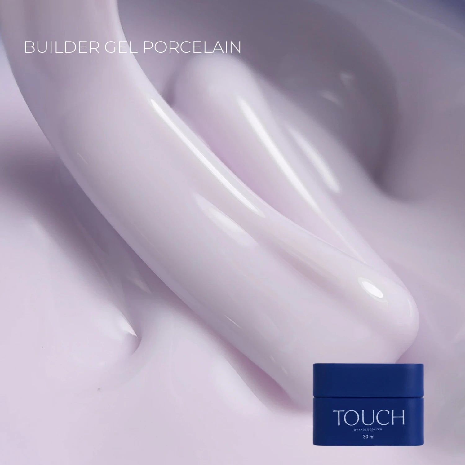 Porcelain builder gel in soft pink shade with TOUCH jar, ideal for nail extensions.
