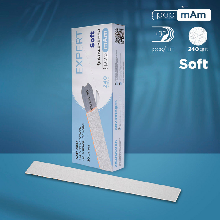 White disposable papmAm files for straight nail file (soft base) Staleks Pro Expert 20, 240 grit (30 pcs) DFCE-20-240w