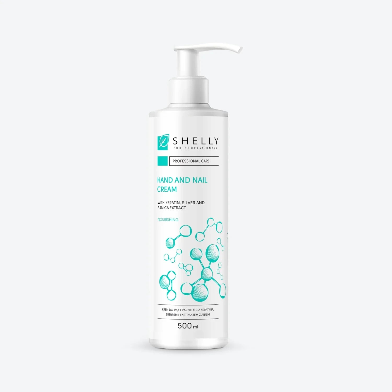 Hand and nail cream with keratin in 500ml pump bottle for manicure and nail care
