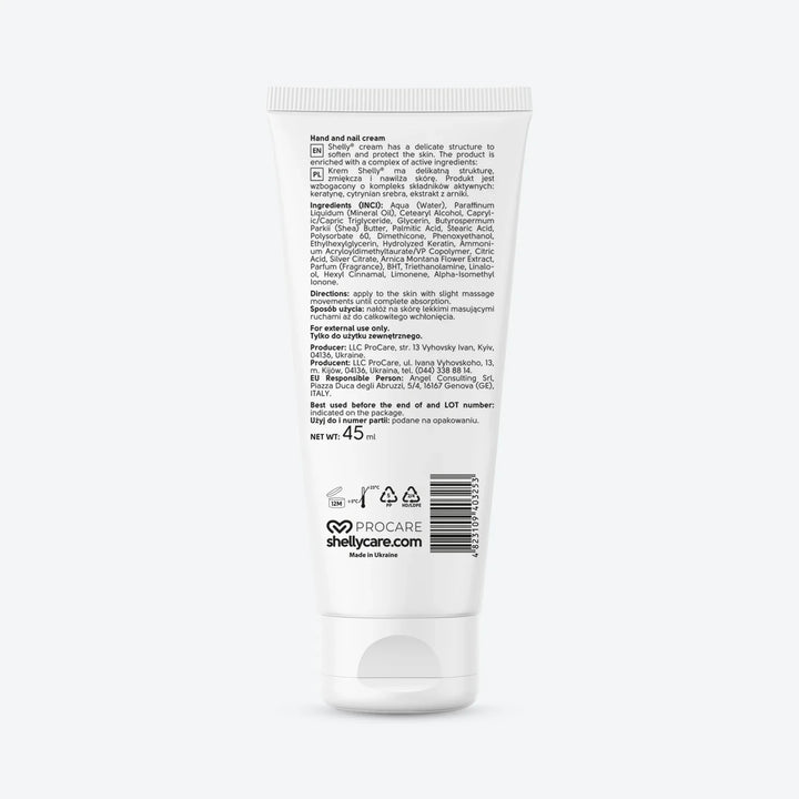 SHELLY Crema mani e unghie, 45 ml, con cheratina, argento ed estratto di arnica