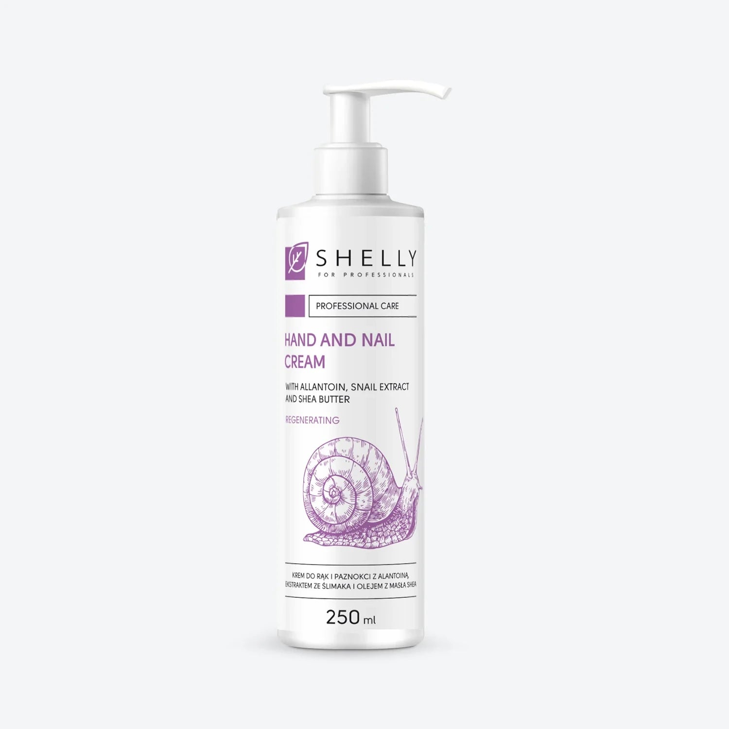 Hand and nail cream bottle with snail extract, allantoin, and shea butter, 250ml