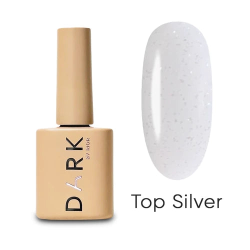 Top Silver UV gel nail polish bottle with swatch of silver glitter finish