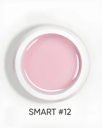 Open jar of pink UV gel nail polish labeled SMART #12 for manicure and pedicure