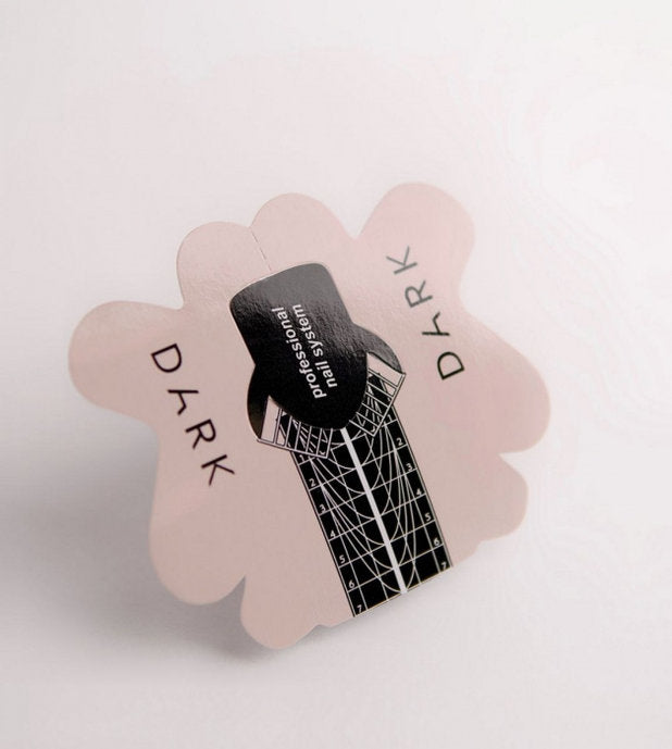 Professional nail form guide for acrylic and gel nail extensions, black and pink design.