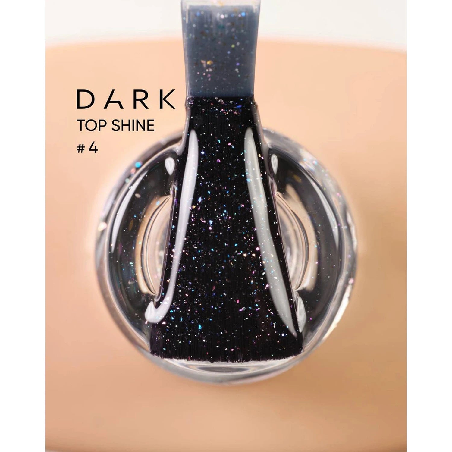 Dark glitter UV gel nail polish top coat brush with sparkly finish, Top Shine #4