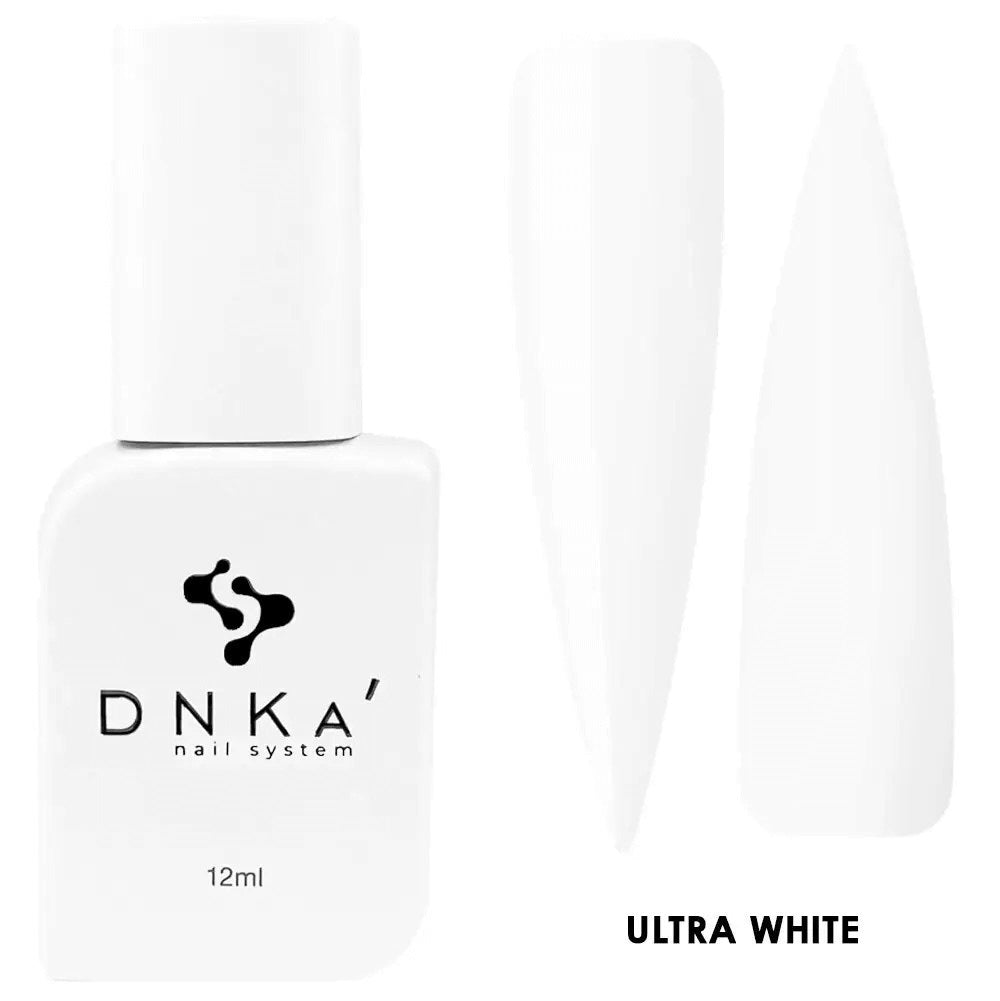 Ultra white nail gel polish bottle with white nail color swatches, 12ml, for manicures