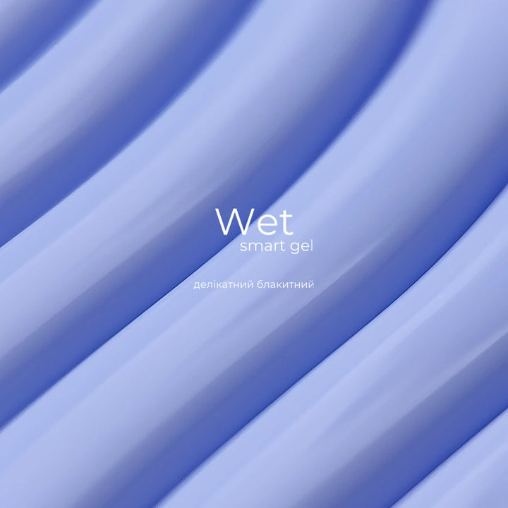 Close-up of light blue wet smart gel texture for manicure and nail art